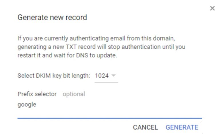 image of workspace dkim record generator