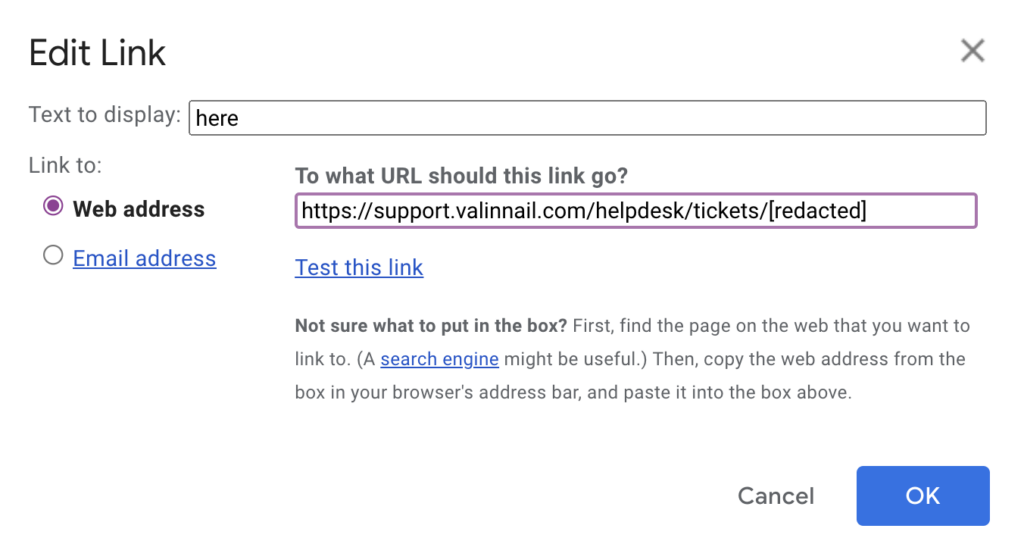 Google allows us to comfortably edit the link in our cloned HTML email to point to a phishing domain.