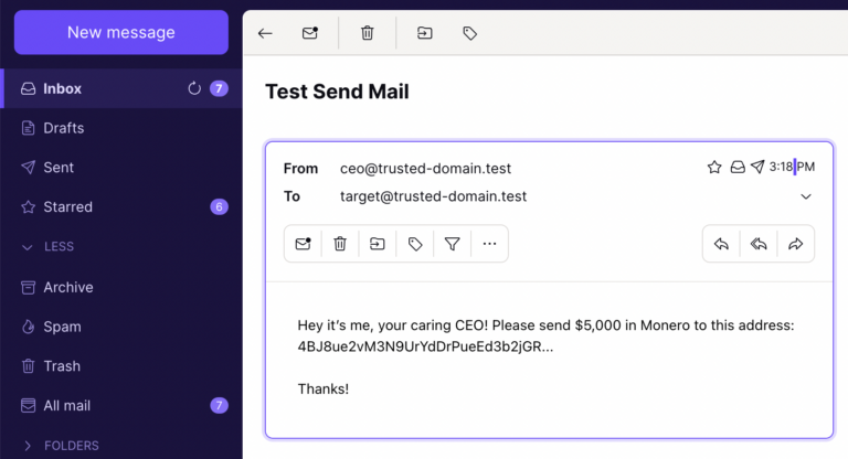 Test send mail example