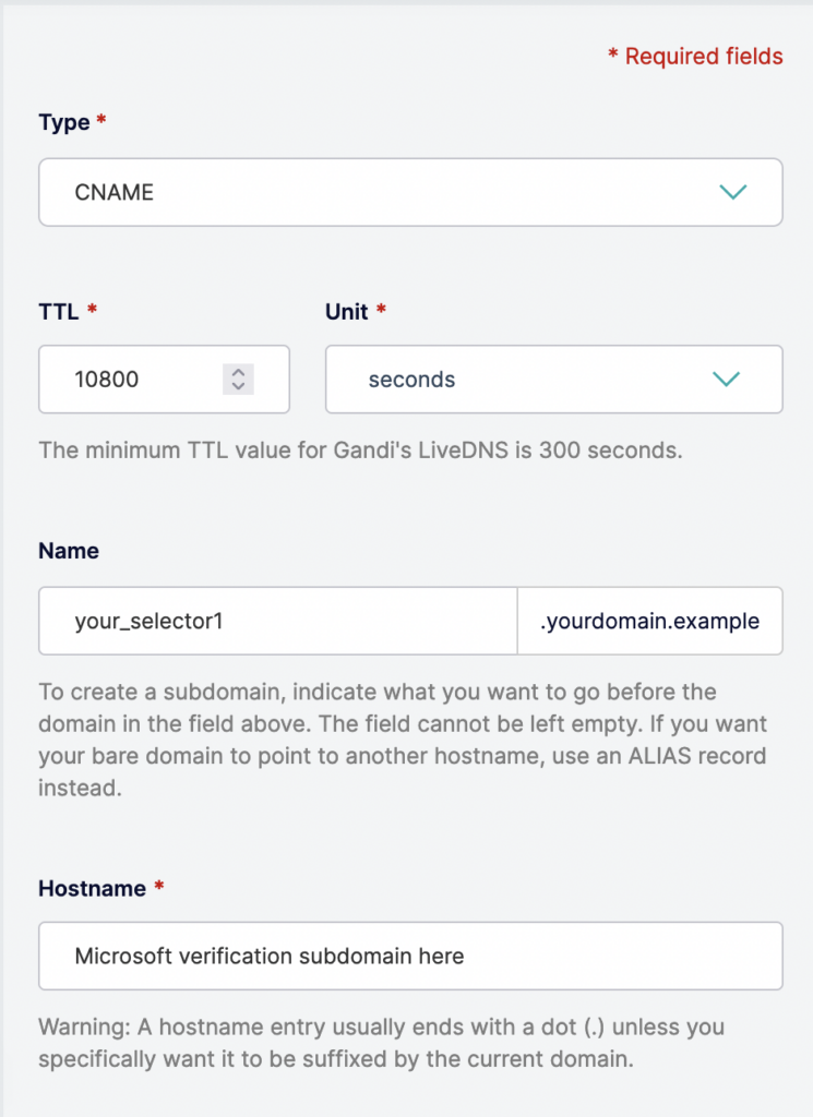 adding a CNAME record with Gandi